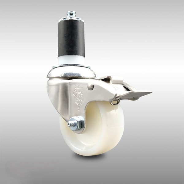 3 Inch 316SS Nylon Wheel Swivel 1-1/2 Inch Expanding Stem Caster Lock Brake SCC